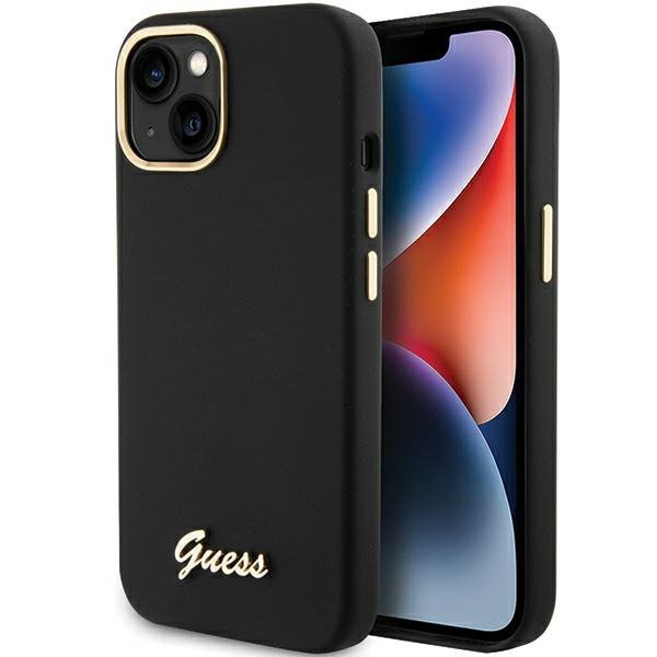 Guess GUHCP15SSMBSLK iPhone 15 / 14 / 13 6.1&quot; czarny/black hardcase Silicone Script Metal Logo & Frame