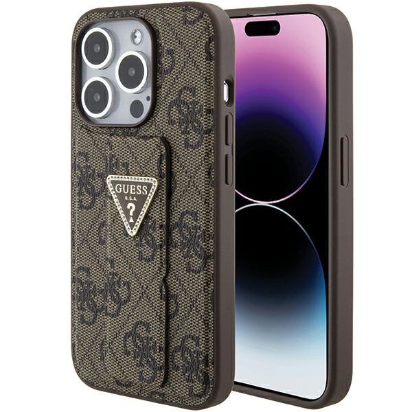 Guess GUHCP15LPGS4TDW iPhone 15 Pro 6.1&quot; brązowy/brown hardcase Grip Stand 4G Triangle Strass