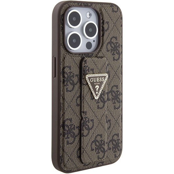 Guess GUHCP15LPGS4TDW iPhone 15 Pro 6.1&quot; brązowy/brown hardcase Grip Stand 4G Triangle Strass