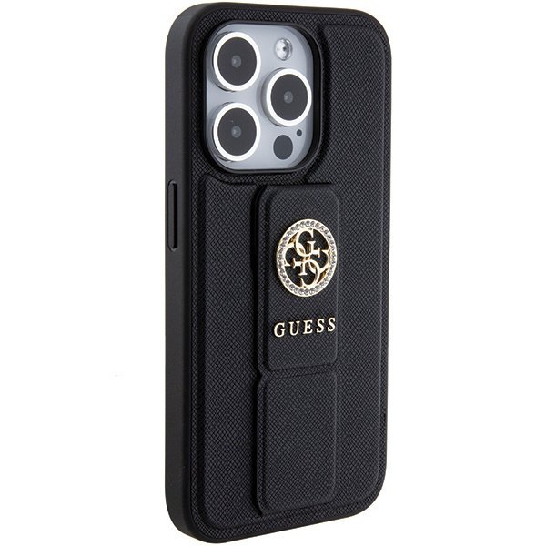 Guess GUHCP15XPGSSADK iPhone 15 Pro Max 6.7&quot; czarny/black hardcase Grip Stand 4G Saffiano Strass