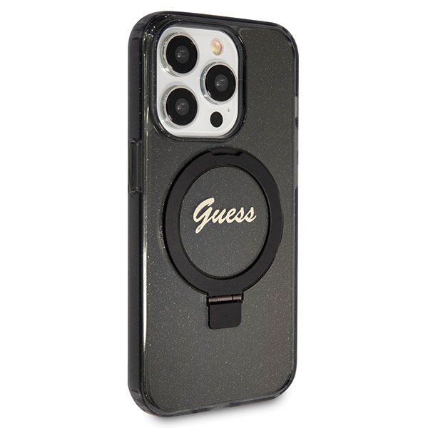 Guess GUHMP13XHRSGSK iPhone 13 Pro Max 6.7&quot; czarny/black hardcase Ring Stand Script Glitter MagSafe