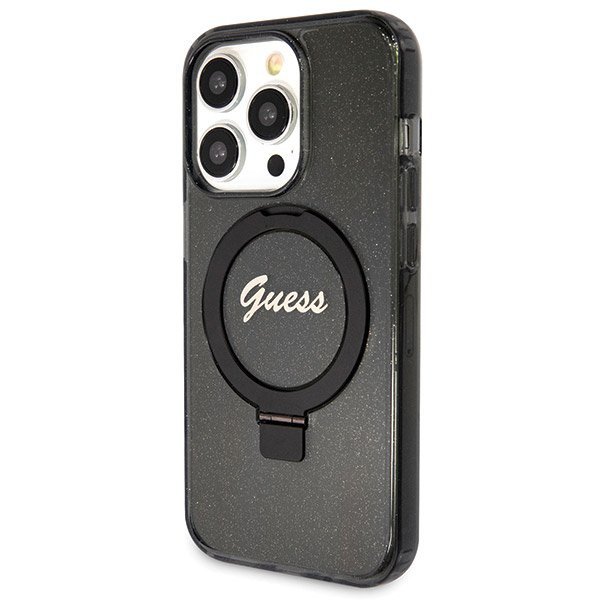 Guess GUHMP14LHRSGSK iPhone 14 Pro 6.1&quot; czarny/black hardcase Ring Stand Script Glitter MagSafe