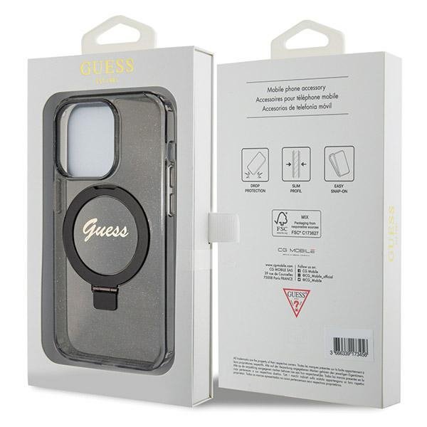 Guess GUHMP14LHRSGSK iPhone 14 Pro 6.1&quot; czarny/black hardcase Ring Stand Script Glitter MagSafe