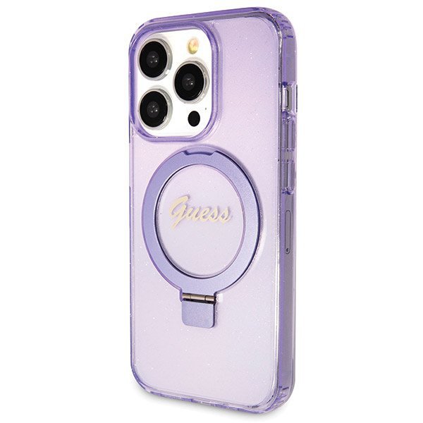 Guess GUHMP13LHRSGSU iPhone 13 Pro / 13 6.1&quot; fioletowy/purple hardcase Ring Stand Script Glitter MagSafe