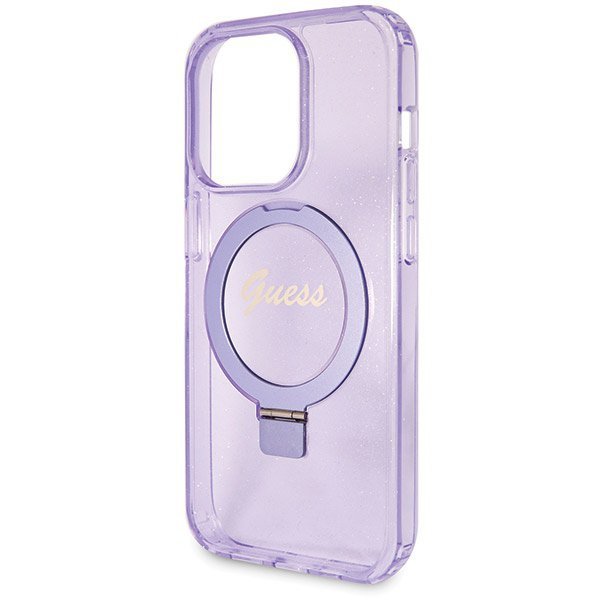 Guess GUHMP13LHRSGSU iPhone 13 Pro / 13 6.1&quot; fioletowy/purple hardcase Ring Stand Script Glitter MagSafe