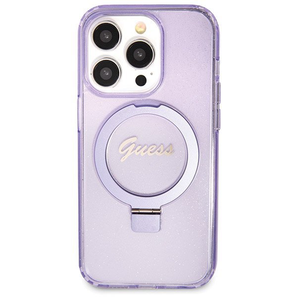Guess GUHMP14LHRSGSU iPhone 14 Pro 6.1&quot; fioletowy/purple hardcase Ring Stand Script Glitter MagSafe