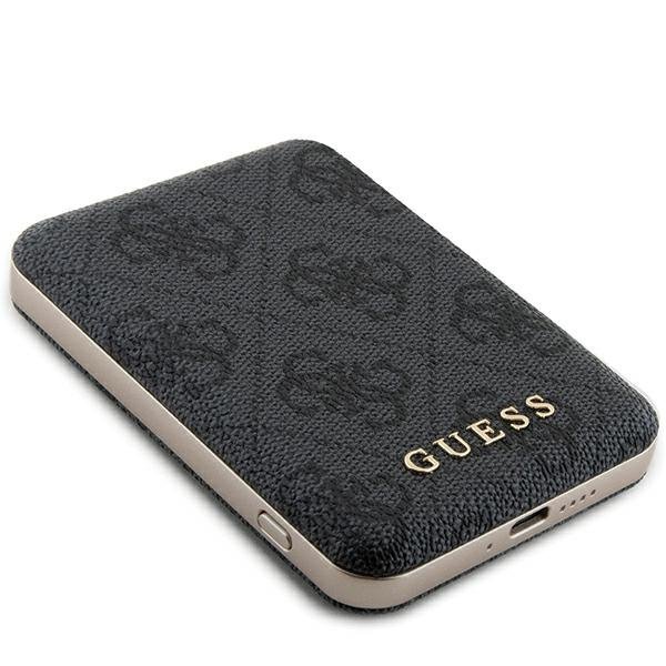 Guess Powerbank indukcyjny 15WGUPB5FP4EMGK 5000mAh czarny/black 4G Leather Metal Logo MagSafe