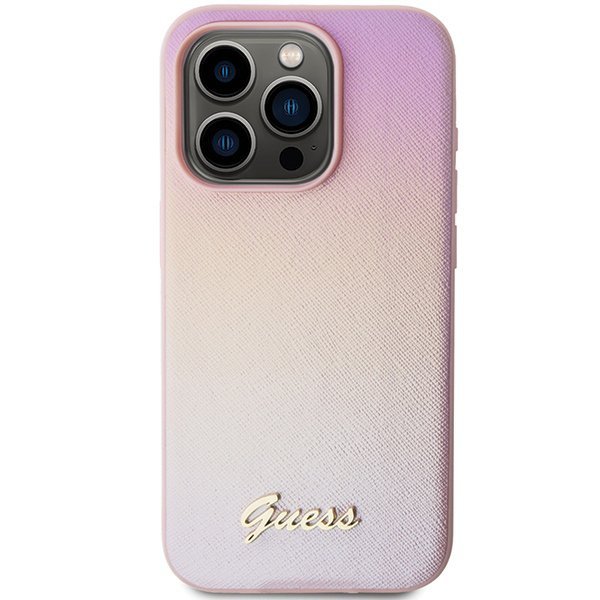 Guess GUHCP15LPSAIRSP iPhone 15 Pro 6.1&quot; różowy/pink hardcase Saffiano Iridescent Script