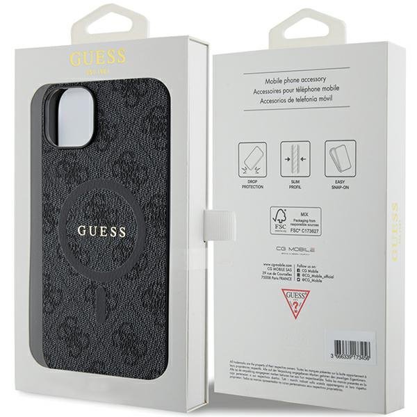 Guess GUHMP14SG4GFRK iPhone 14 / 15 / 13 6.1&quot; czarny/black hardcase 4G Collection Leather Metal Logo MagSafe