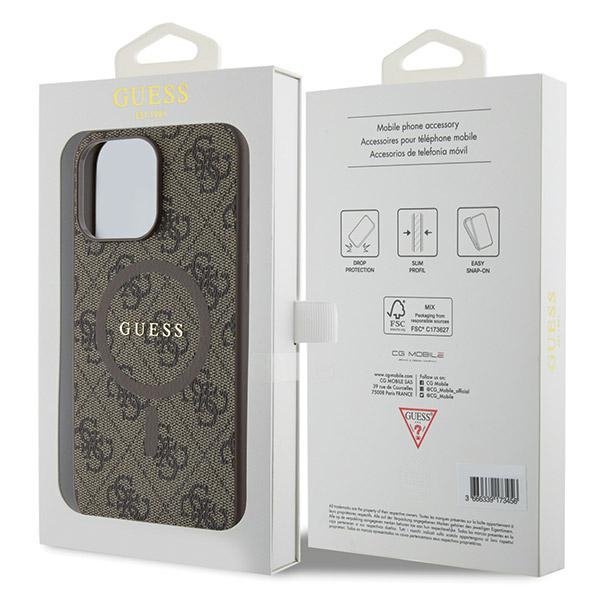Guess GUHMP13LG4GFRW iPhone 13 Pro / 13 6.1&quot; brązowy/brown hardcase 4G Collection Leather Metal Logo MagSafe