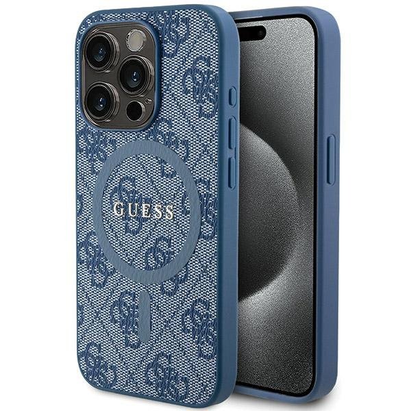 Guess GUHMP14LG4GFRB iPhone 14 Pro 6.1&quot; niebieski/blue hardcase 4G Collection Leather Metal Logo MagSafe