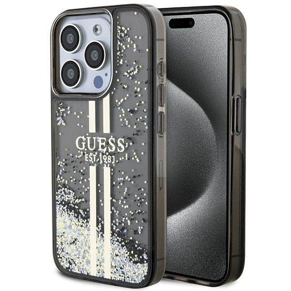 Guess GUHCP15XLFCSEGK iPhone 15 Pro Max 6.7&quot; czarny/black hardcase Liquid Glitter Gold Stripes