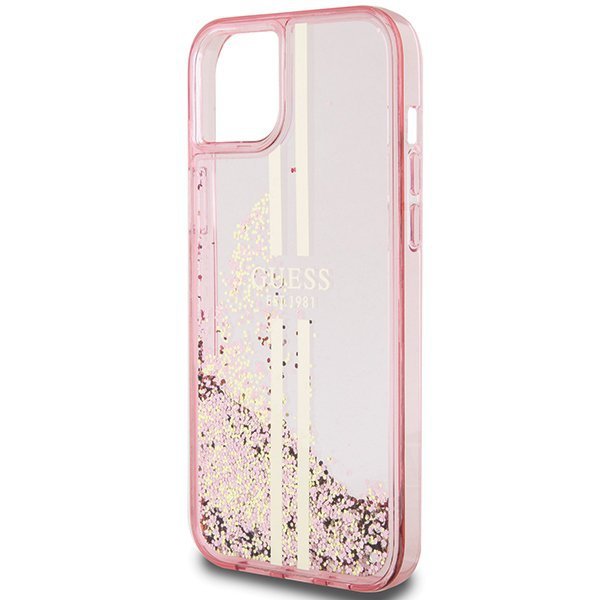 Guess GUHCP15SLFCSEGP iPhone 15 / 14 / 13 6.1&quot; różowy/pink hardcase Liquid Glitter Gold Stripes