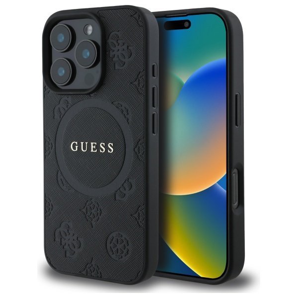 Guess GUHMP16LPSAPSMEK iPhone 16 Pro 6.3&quot; czarny/black hardcase Saffiano Peony Classic Logo MagSafe