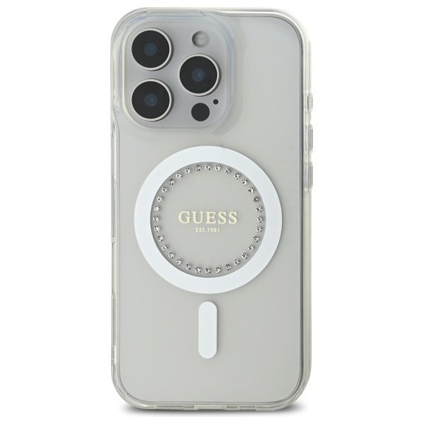 Guess GUHMP16LPFTDTEH iPhone 16 Pro 6.3" biały/white hardcase IML Rhinestones MagSafe