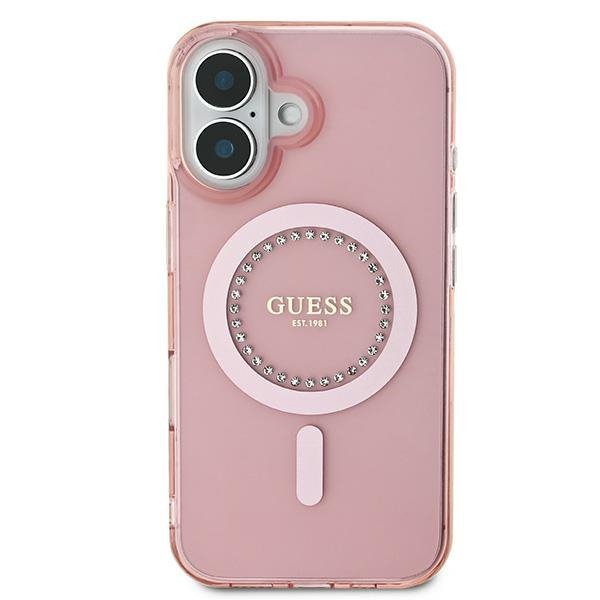 Guess GUHMP16SPFTDTEP iPhone 16 6.1&quot; różowy/pink hardcase IML Rhinestones MagSafe
