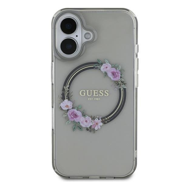 Guess GUHMP16SHFWFCK iPhone 16 6.1&quot; czarny/black hardcase IML Flowers Wreath MagSafe