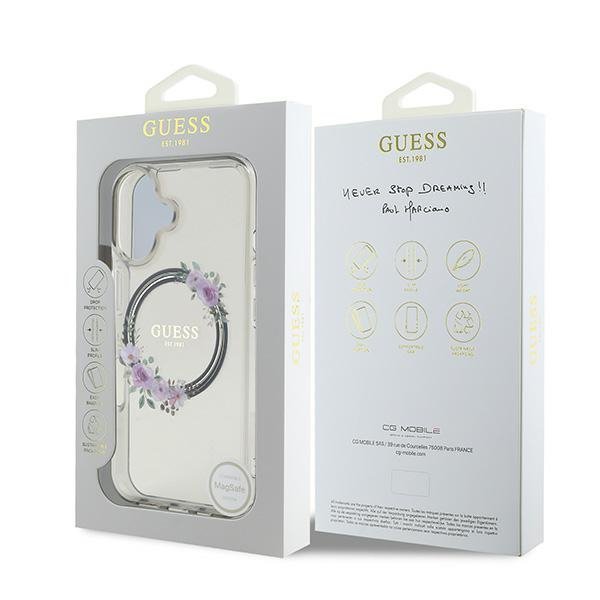 Guess GUHMP16SHFWFCK iPhone 16 6.1&quot; czarny/black hardcase IML Flowers Wreath MagSafe