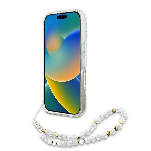 Guess GUHMP16LHCPOFPH iPhone 16 Pro 6.3&quot; biały/white hardcase IML Flowers Allover Electro With Pearl Strap MagSafe