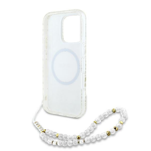Guess GUHMP16LHCPOFPH iPhone 16 Pro 6.3&quot; biały/white hardcase IML Flowers Allover Electro With Pearl Strap MagSafe