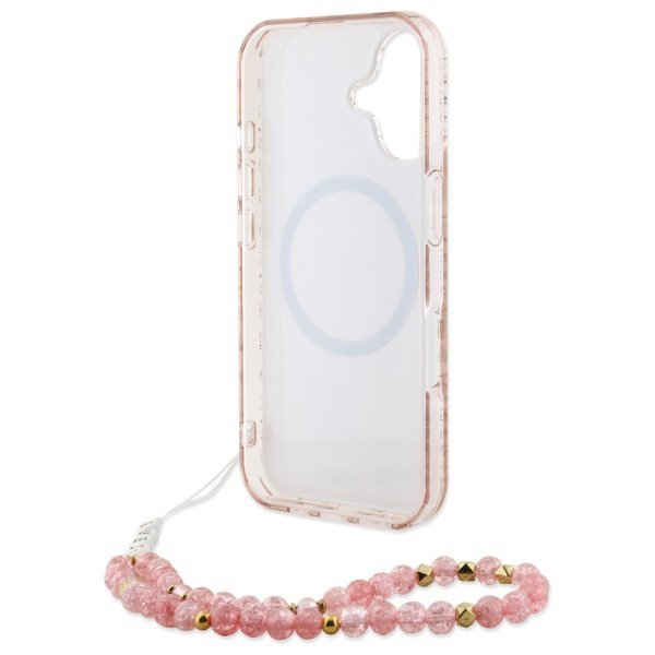 Guess GUHMP16SHCPOFPP iPhone 16 6.1&quot; różowy/pink hardcase IML Flowers Allover Electro With Pearl Strap MagSafe