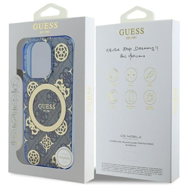 Guess GUHMP16LH4PYEEB iPhone 16 Pro 6.3&quot; niebieski/blue hardcase IML Peony On 4G Background MagSafe
