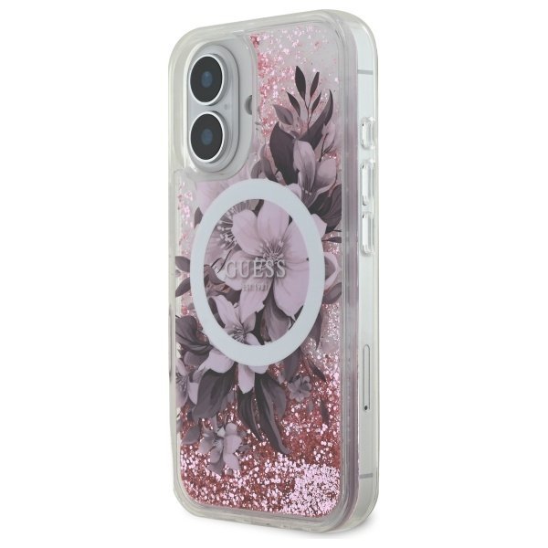 Guess GUHMP16SLFMWTP iPhone 166.1&quot; różowy/pink hardcase Liquid Glitter Flower MagSafe