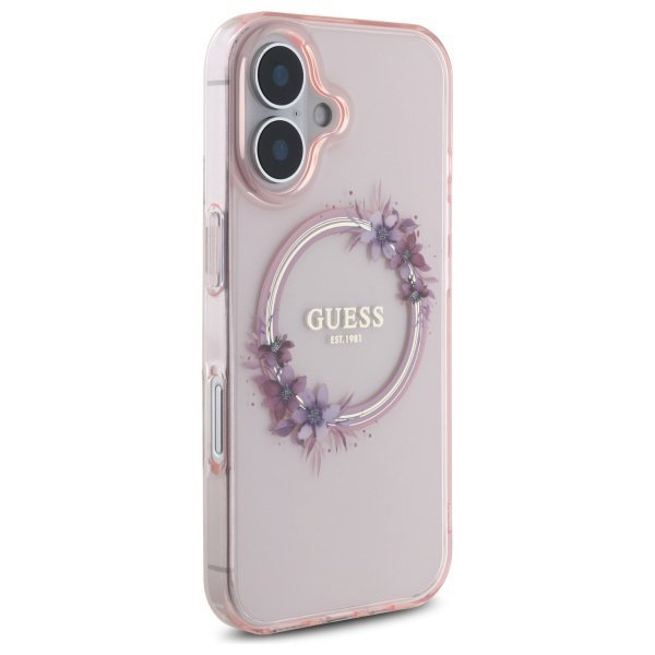 Guess GUHMP16SHFWFCP iPhone 16 6.1&quot; różowy/pink hardcase IML Flowers Wreath MagSafe