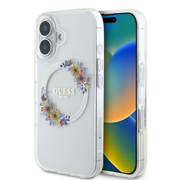 Guess GUHMP16MHFWFCT iPhone 16 Plus6.7&quot; przeźroczysty/transparent hardcase IML Flowers Wreath MagSafe
