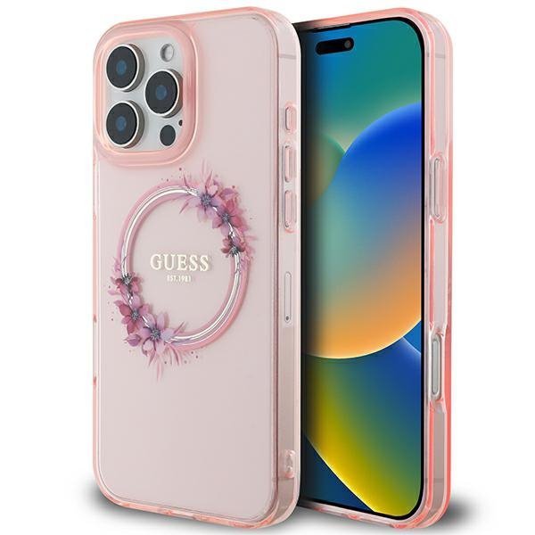 Guess GUHMP16XHFWFCP iPhone 16 Pro Max6.9&quot; różowy/pink hardcase IML Flowers Wreath MagSafe