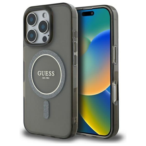 Guess GUHMP16LHFGEREK iPhone 16 Pro 6.3&quot; czarny/black hardcase IML Glitter Circle MagSafe