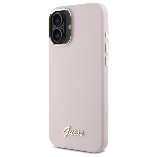Guess GUHCP16SSMBSLP iPhone 16 6.1&quot;      różowy/pink hardcase Silicone Script Metal Logo & Frame