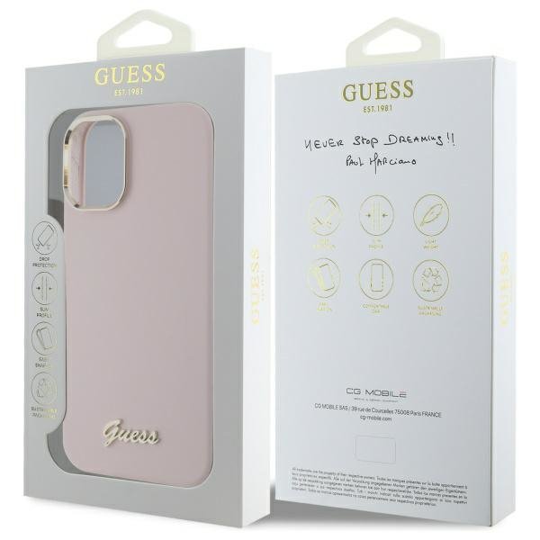 Guess GUHCP16SSMBSLP iPhone 16 6.1&quot;      różowy/pink hardcase Silicone Script Metal Logo & Frame