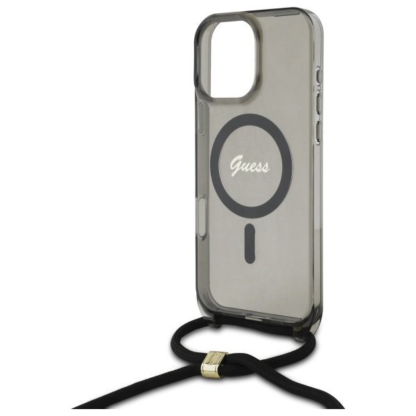 Guess GUHMP16LHCTSGNSK iPhone 16 Pro     6.3&quot; czarny/black hardcase Crossbody Cord Script MagSafe