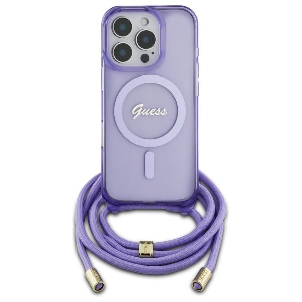Guess GUHMP16LHCTSGNSU iPhone 16 Pro     6.3&quot; fioletowy/purple hardcase Crossbody Cord Script MagSafe