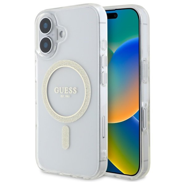 Guess GUHMP16MHFGERET iPhone 16 Plus     6.7&quot; przeźroczysty/transparent hardcase IML Glitter Circle MagSafe