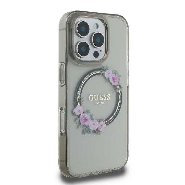 Guess GUHMP16XHFWFCK iPhone 16 Pro Max   6.9&quot; czarny/black hardcase IML Flowers Wreath MagSafe