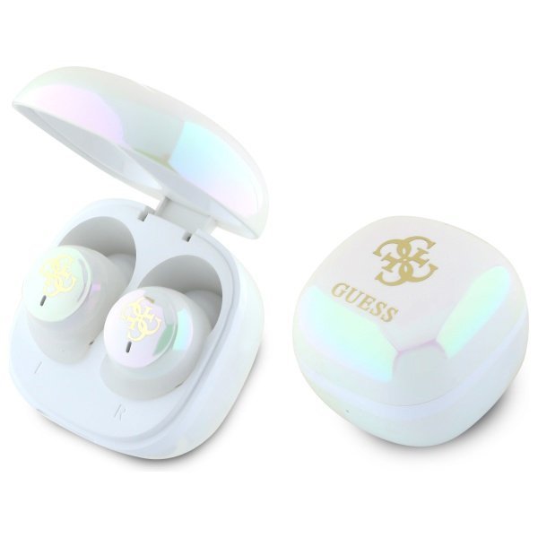 Guess słuchawki Bluetooth GUTWSJ144ESH   TWS + stacja dokująca biały/white Iridescent 4G Printed Logo