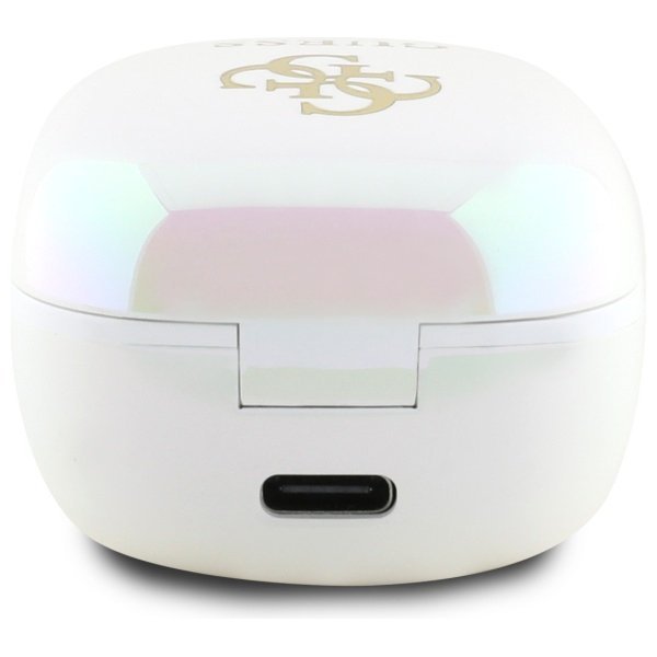 Guess słuchawki Bluetooth GUTWSJ144ESH   TWS + stacja dokująca biały/white Iridescent 4G Printed Logo