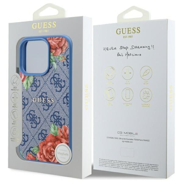 Guess GUHMP16LP4ROPEMCB iPhone 16 Pro    6.3&quot; niebieski/blue hardcase 4G Flowers Print MagSafe