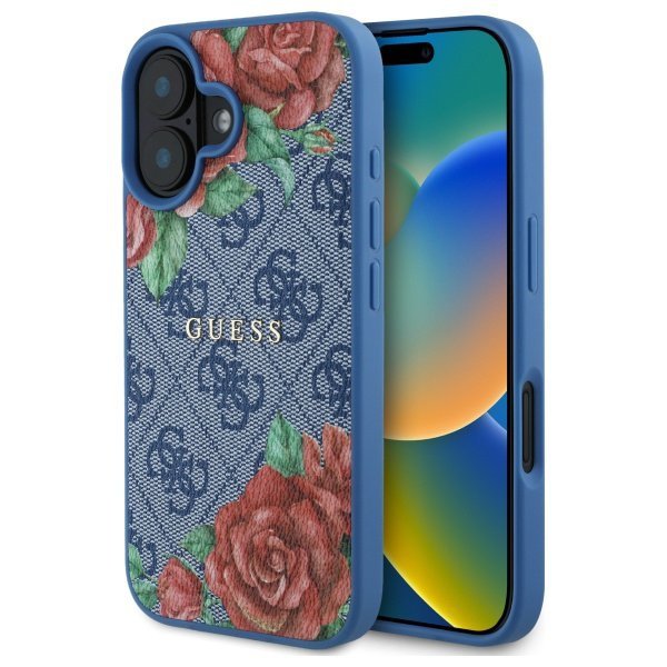 Guess GUHMP16SP4ROPEMCB iPhone 16 6.1&quot;   niebieski/blue hardcase 4G Flowers Print MagSafe