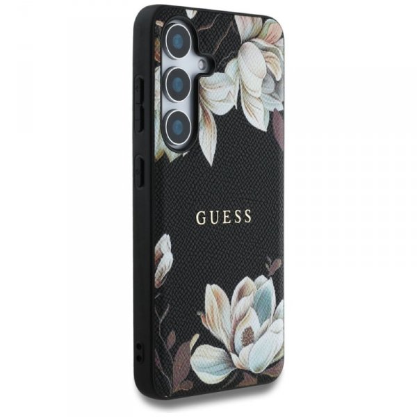 Etui Guess Grained Printed Flower        Pattern MagSafe do Samsung Galaxy S25 czarny