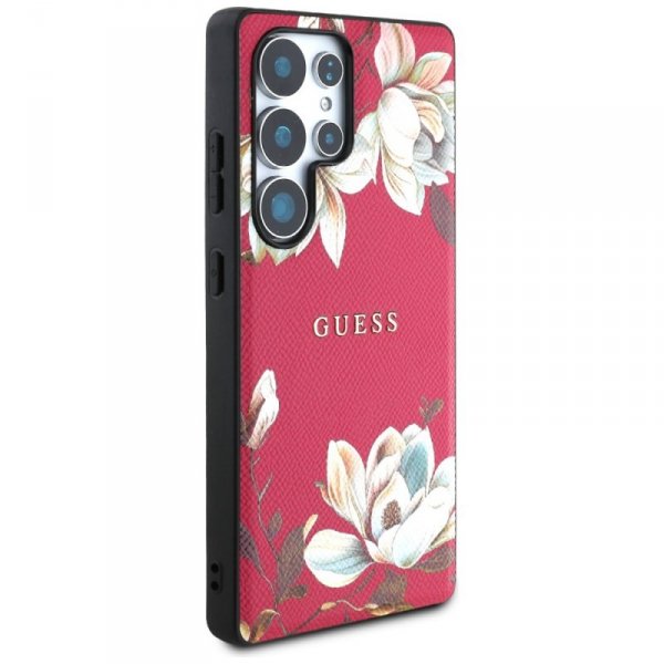 Etui Guess Grained Printed Flower        Pattern MagSafe do Samsung Galaxy S25 Ultra fuksja