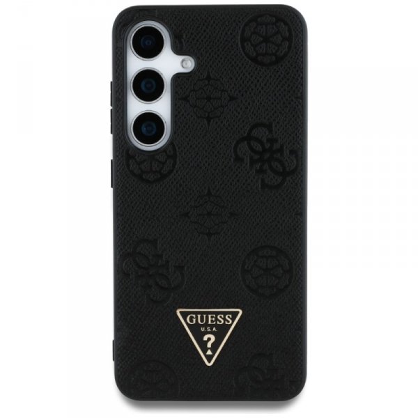 Etui Guess Grained Hot Stamp Peony       Pattern Triangle Logo MagSafe do Samsung Galaxy S25 czarny