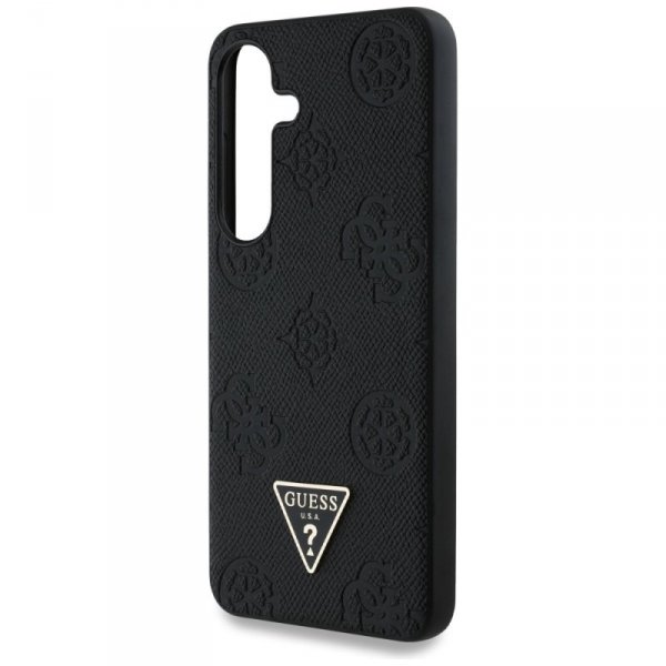 Etui Guess Grained Hot Stamp Peony       Pattern Triangle Logo MagSafe do Samsung Galaxy S25 czarny