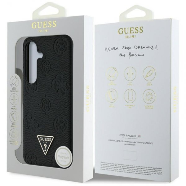 Etui Guess Grained Hot Stamp Peony       Pattern Triangle Logo MagSafe do Samsung Galaxy S25 czarny