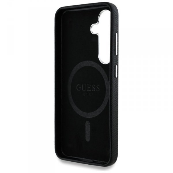Etui Guess Grained Triangle Logo MagSafe do Samsung Galaxy S25 czarny