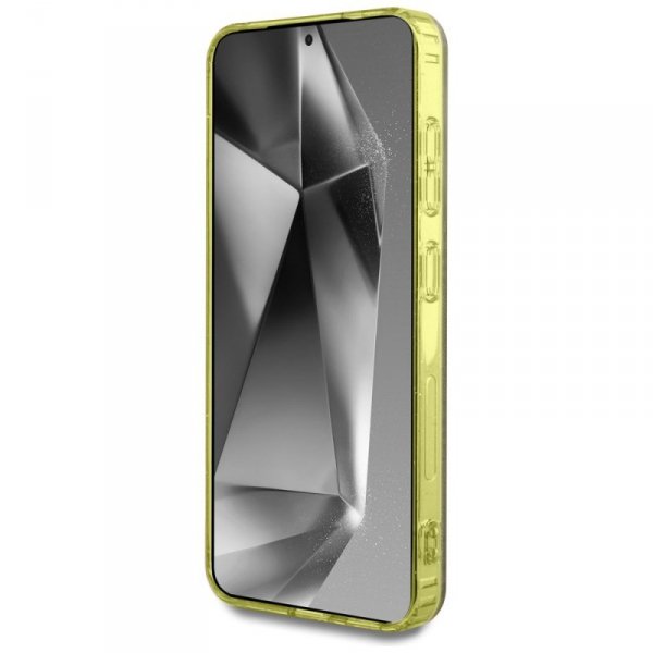 Etui Guess 4G Glitter Triangle Buttons   MagSafe do Samsung Galaxy S25 brązowy