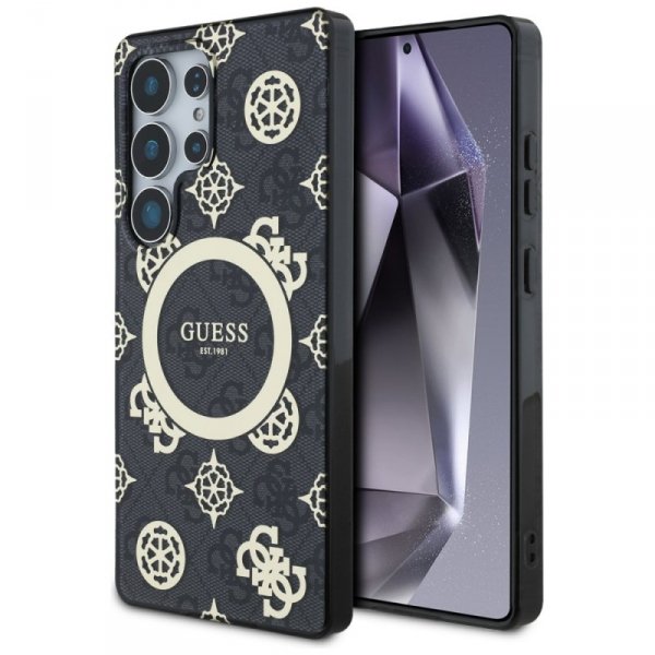 Etui Guess 4G Background Gold            Electroplated Peony Pattern MagSafe do Samsung Galaxy S25 Ultra czarny