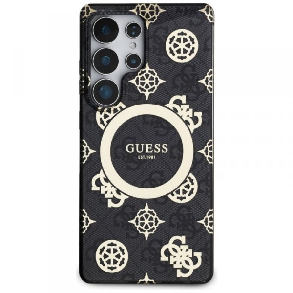 Etui Guess 4G Background Gold            Electroplated Peony Pattern MagSafe do Samsung Galaxy S25 Ultra czarny